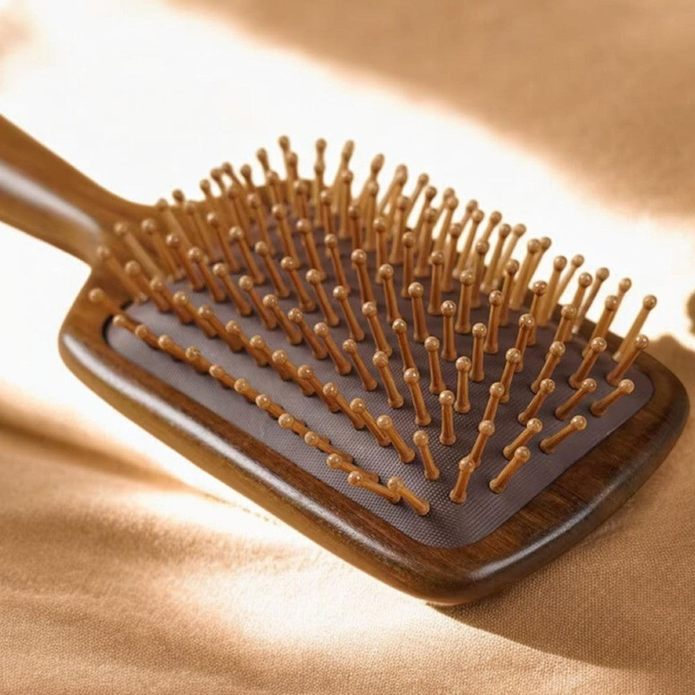 Natural Sandalwood Detangling Hair Brush Handcrafted Wooden Bristle Detangler Hairbrush
