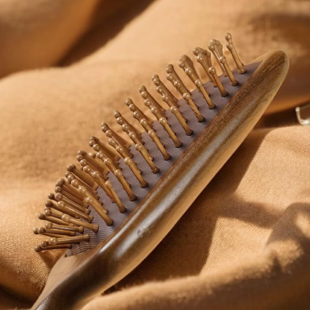 Natural Sandalwood Detangling Hair Brush Handcrafted Wooden Bristle Detangler Hairbrush