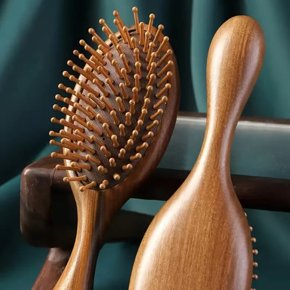 Natural Sandalwood Detangling Hair Brush Handcrafted Wooden Bristle Detangler Hairbrush