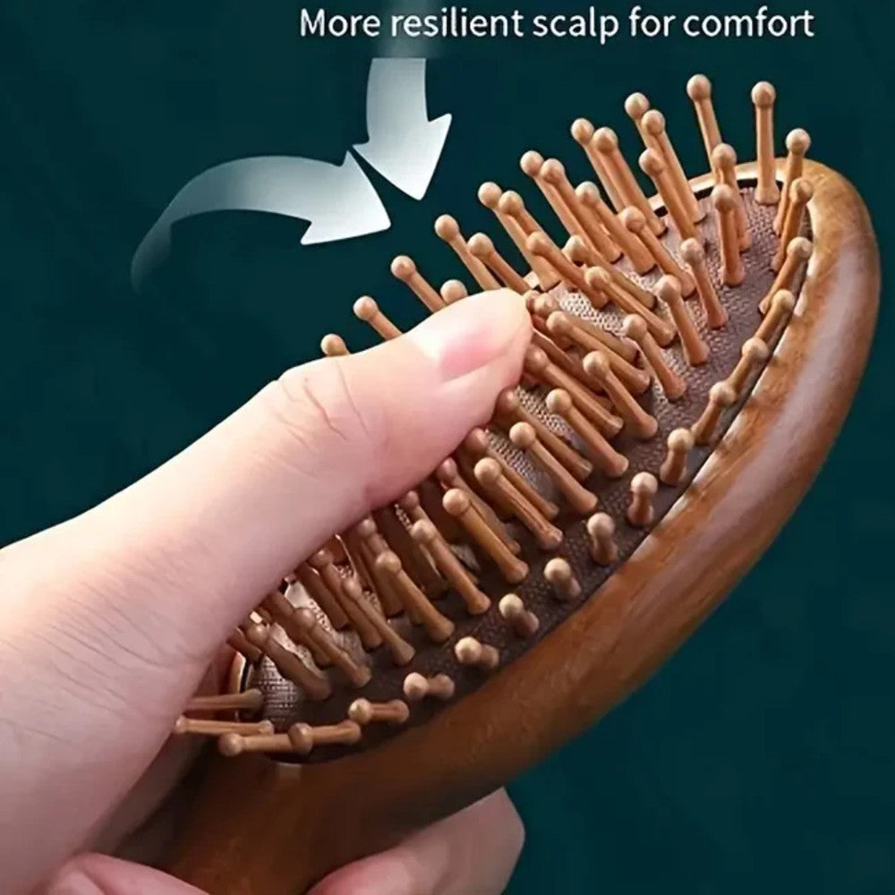 Natural Sandalwood Detangling Hair Brush Handcrafted Wooden Bristle Detangler Hairbrush
