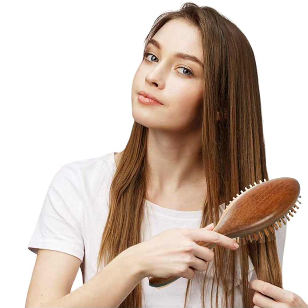 Natural Sandalwood Detangling Hair Brush Handcrafted Wooden Bristle Detangler Hairbrush