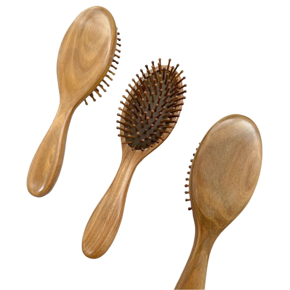 Natural Sandalwood Detangling Hair Brush Handcrafted Wooden Bristle Detangler Hairbrush
