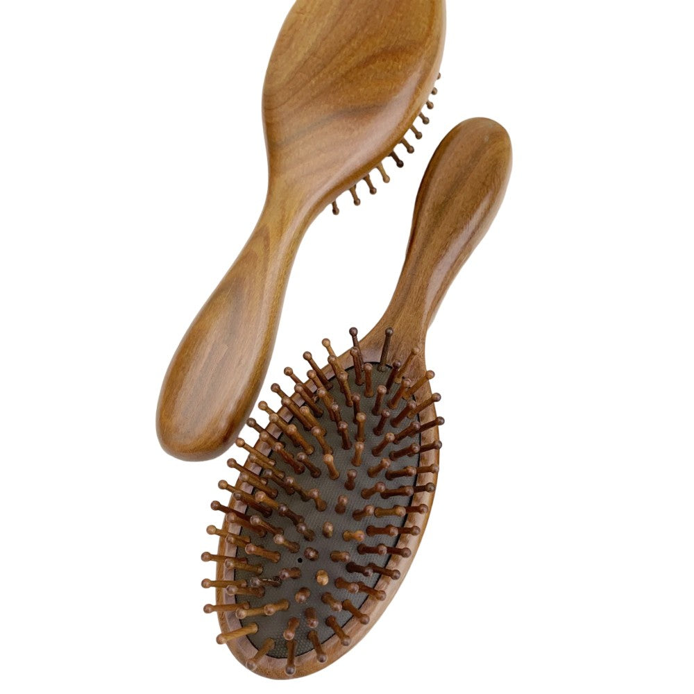Natural Sandalwood Detangling Hair Brush Handcrafted Wooden Bristle Detangler Hairbrush