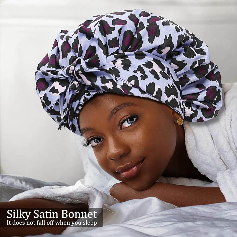 Satin Hair Bonnet for Women Sleep Bonnet for Curly Hair Floral Print Head Scarf