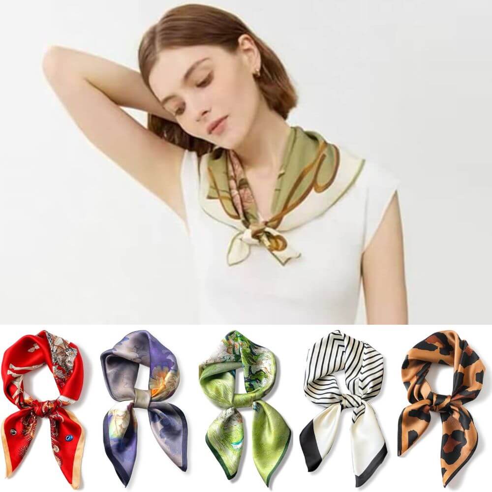 Floral 100% Silk Bandana Head Scarf for Women Vintage Silk Wrap Neck Large Square