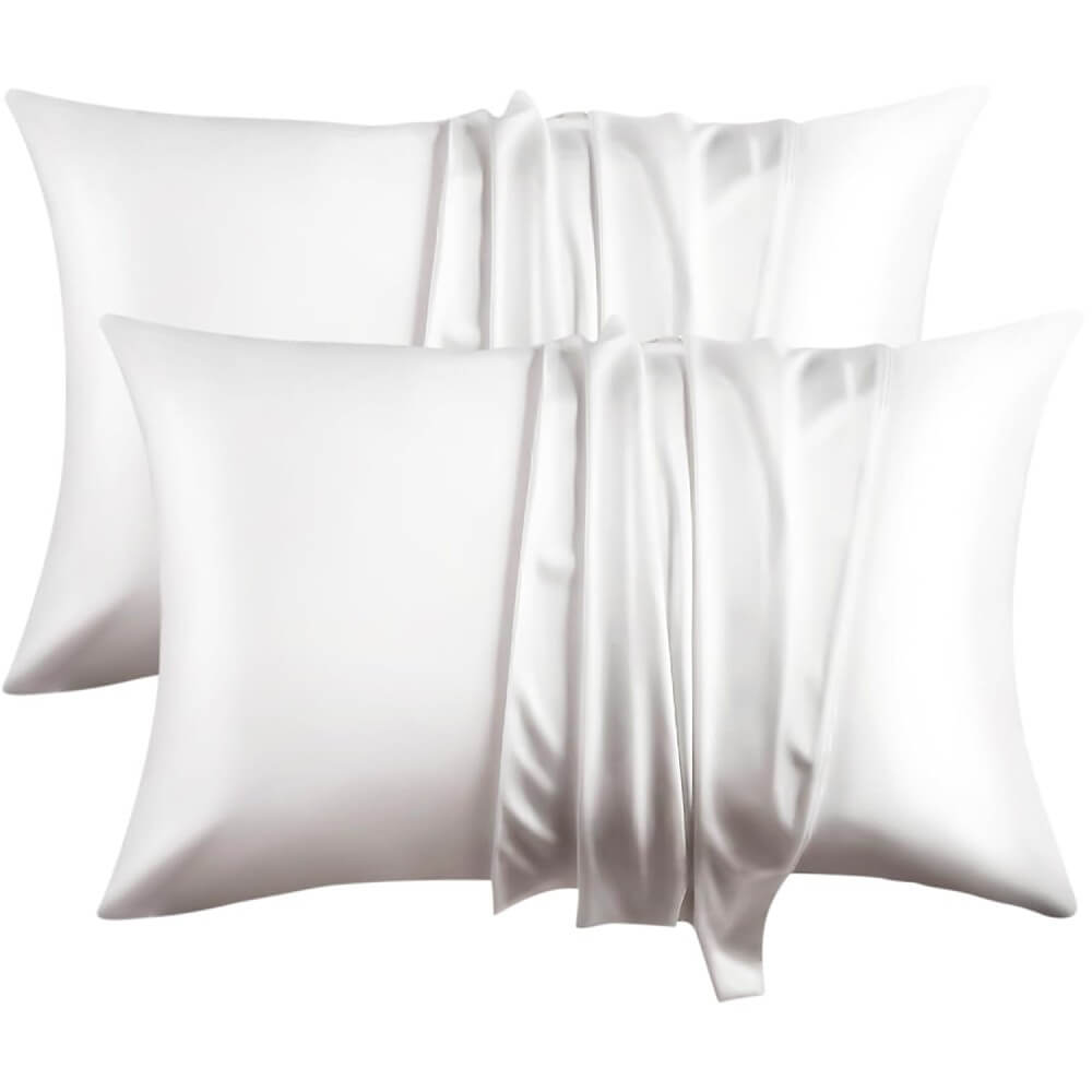 2 Pack Silk Pillowcase for Hair and Skin 100% Mulberry Silk Pillow Case 22 Momme 6A Grade with Hidden Zipper - White