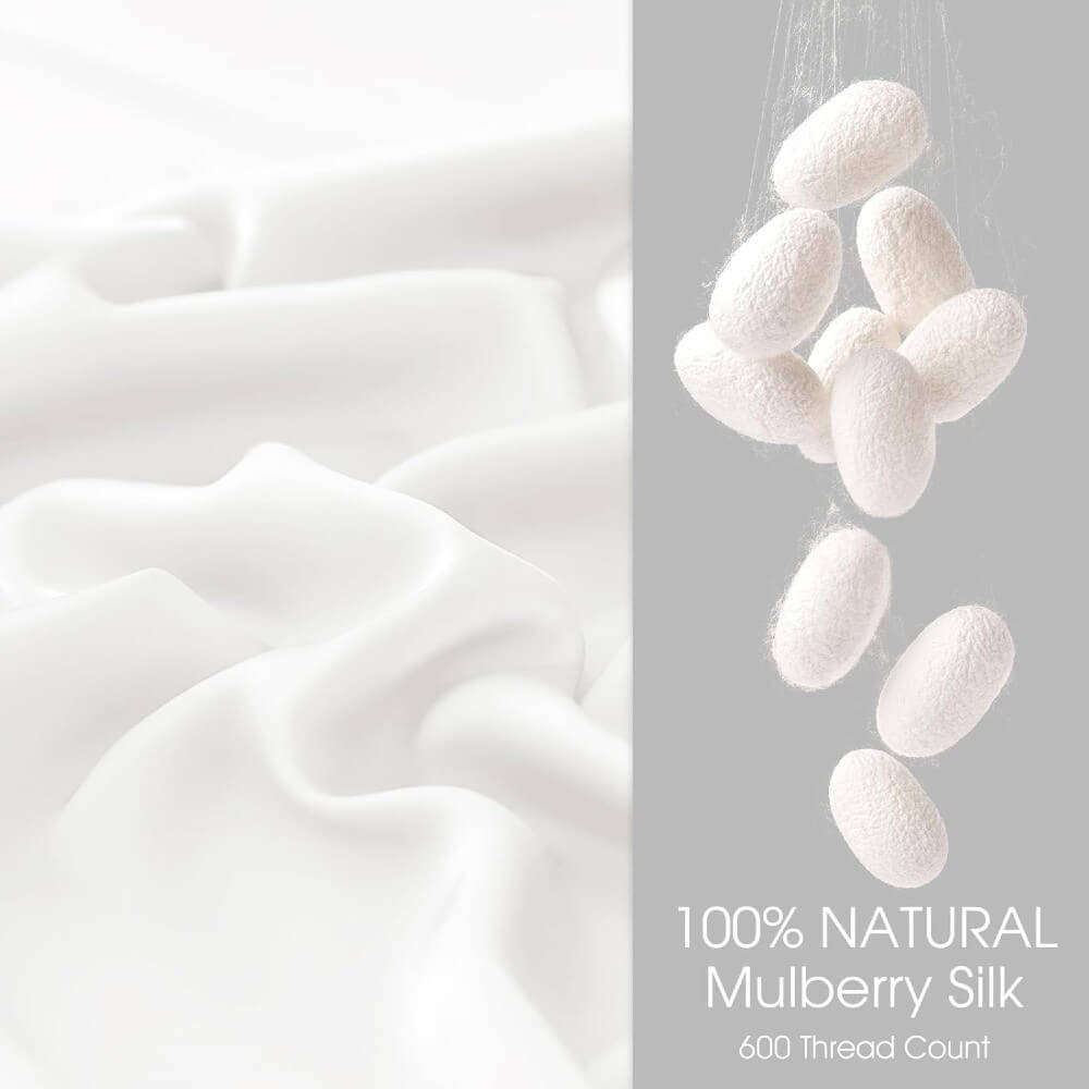 2 Pack Silk Pillowcase for Hair and Skin 100% Mulberry Silk Pillow Case 22 Momme 6A Grade with Hidden Zipper - White