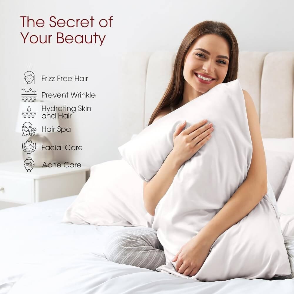 2 Pack Silk Pillowcase for Hair and Skin 100% Mulberry Silk Pillow Case 22 Momme 6A Grade with Hidden Zipper - White
