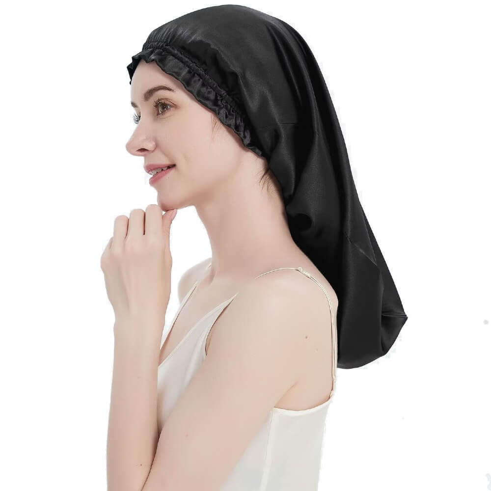 100% Mulberry Silk Bonnet for Long Hair Sleep Cap Natural Silk Bonnet with Elastic Band