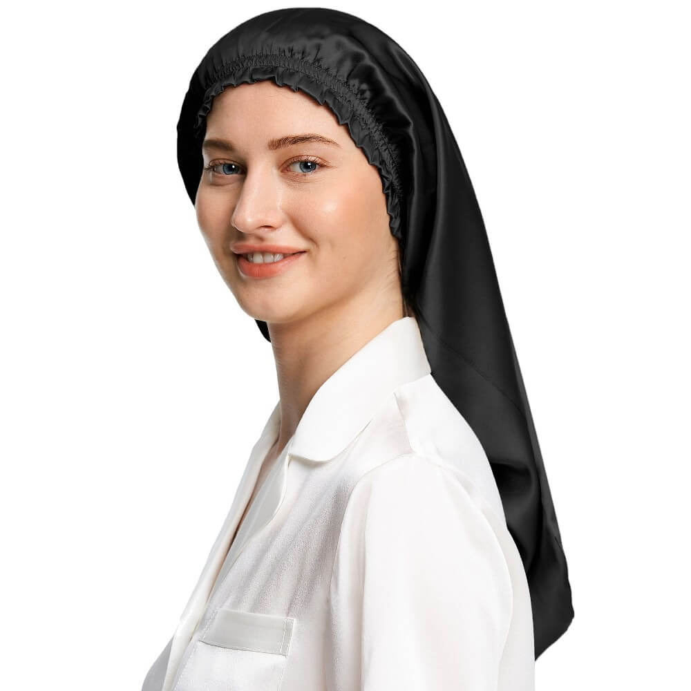 100% Mulberry Silk Bonnet for Long Hair Sleep Cap Natural Silk Bonnet with Elastic Band