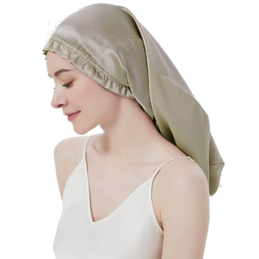 100% Mulberry Silk Bonnet for Long Hair Sleep Cap Natural Silk Bonnet with Elastic Band
