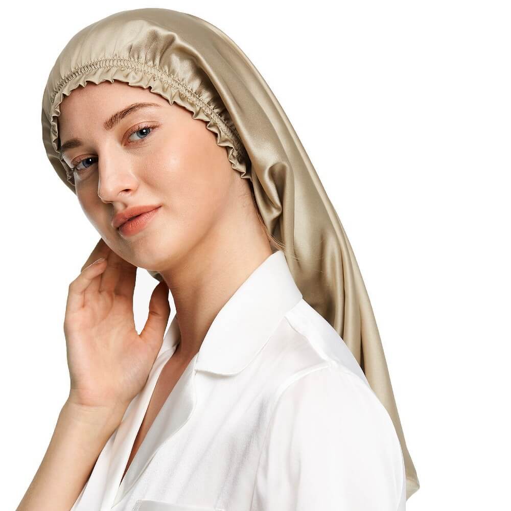 100% Mulberry Silk Bonnet for Long Hair Sleep Cap Natural Silk Bonnet with Elastic Band