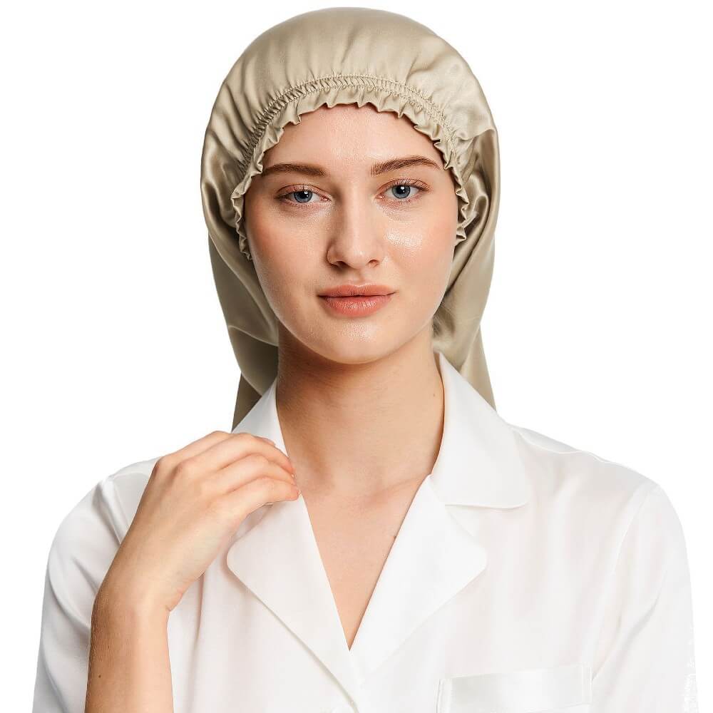 100% Mulberry Silk Bonnet for Long Hair Sleep Cap Natural Silk Bonnet with Elastic Band