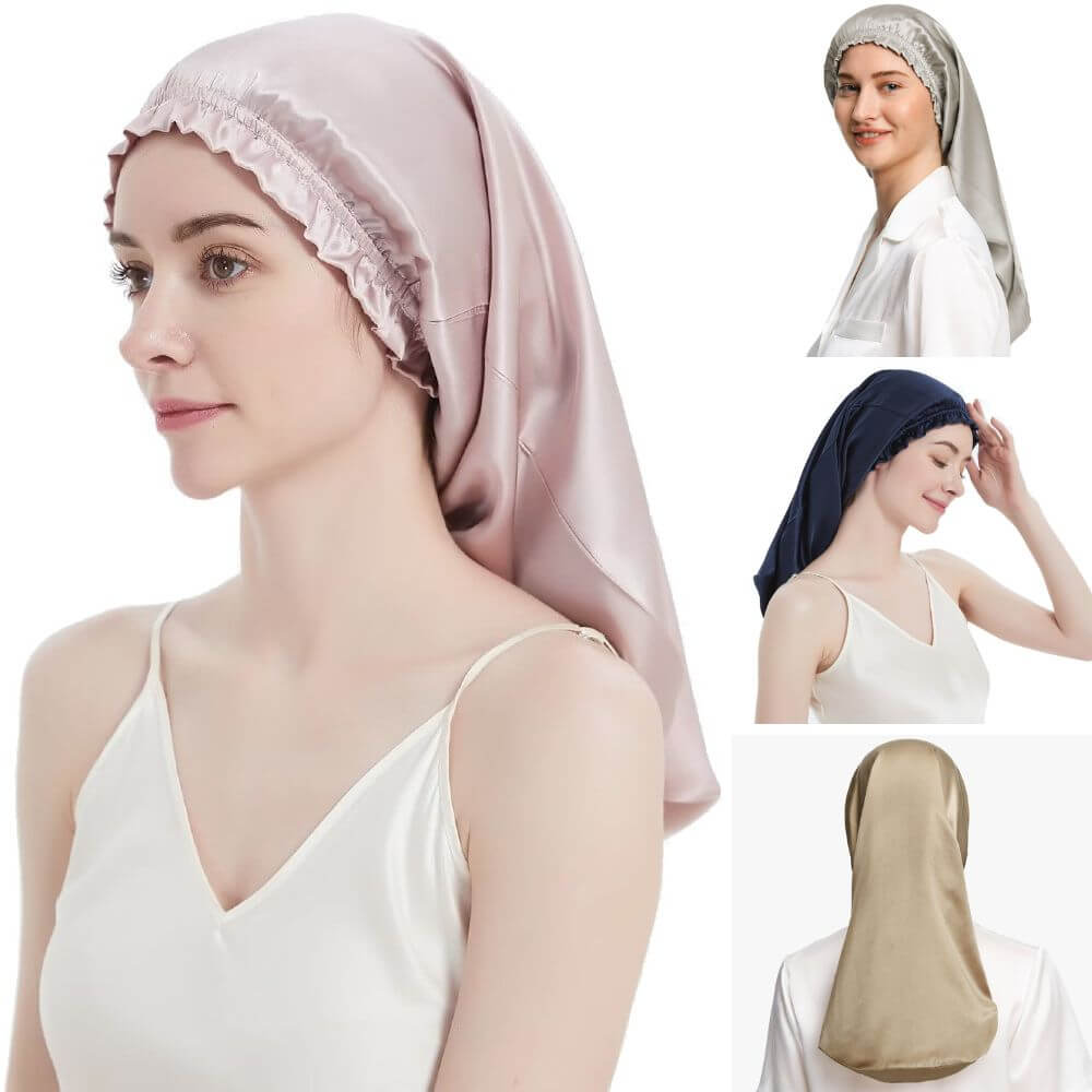 100% Mulberry Silk Bonnet for Long Hair Sleep Cap Natural Silk Bonnet with Elastic Band