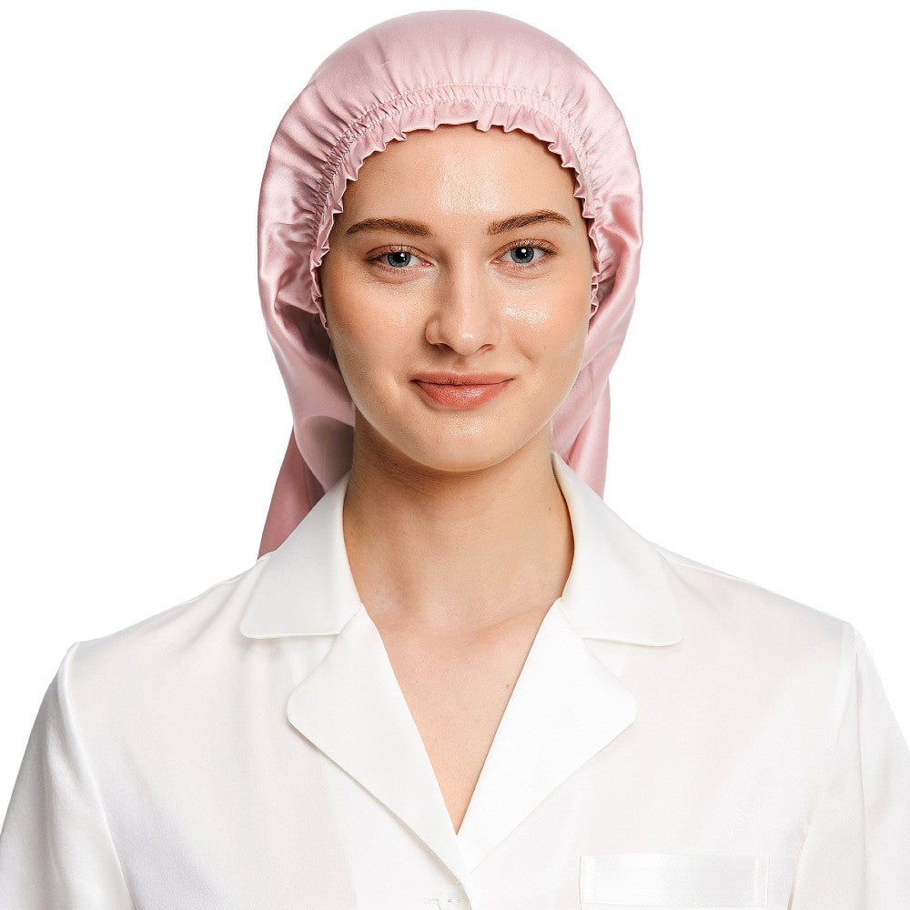 100% Mulberry Silk Bonnet for Long Hair Sleep Cap Natural Silk Bonnet with Elastic Band