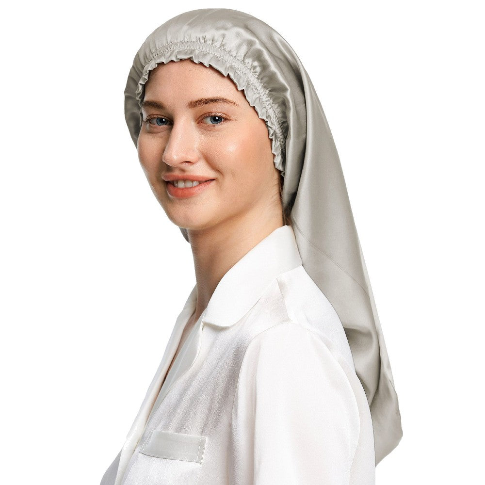 100% Mulberry Silk Bonnet for Long Hair Sleep Cap Natural Silk Bonnet with Elastic Band
