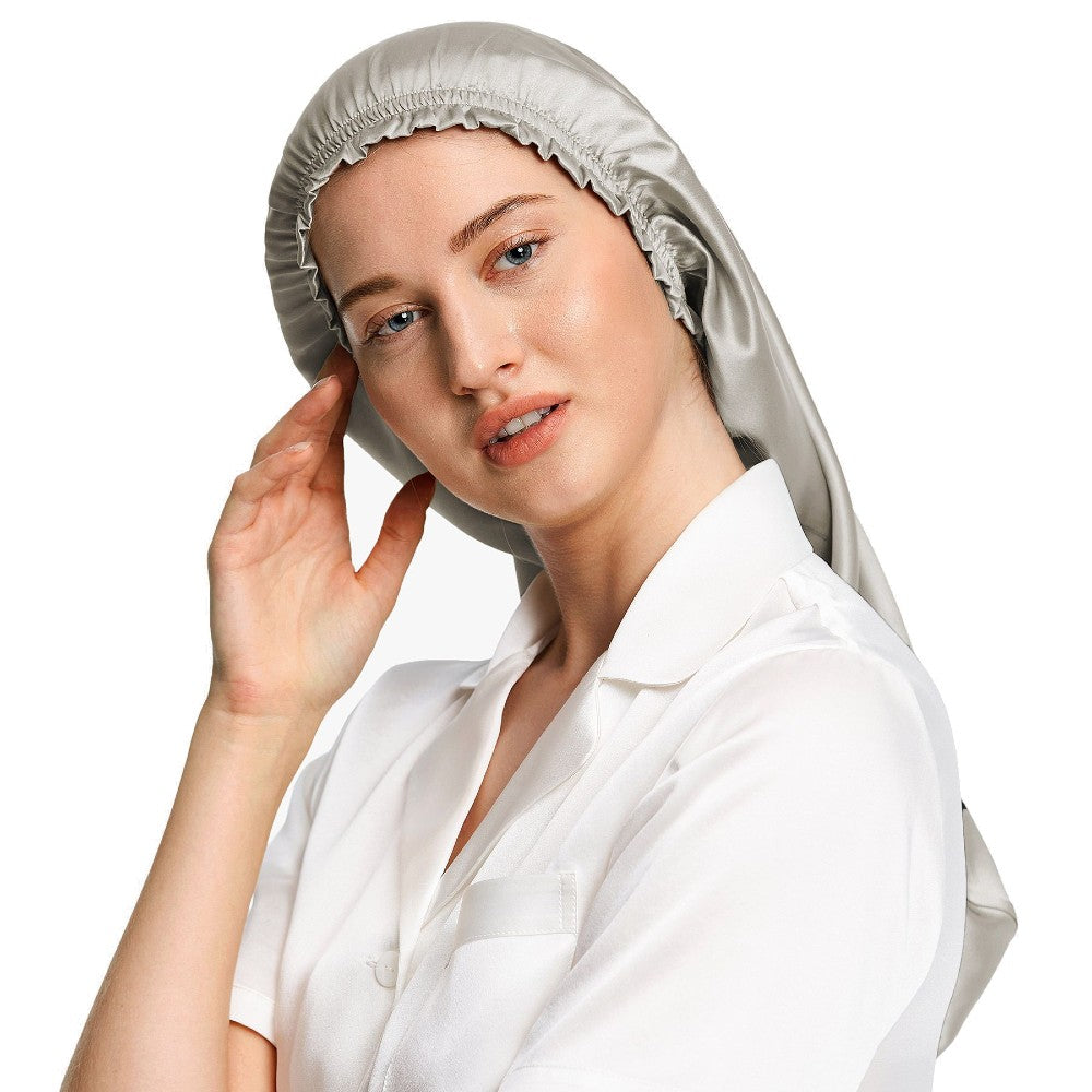 100% Mulberry Silk Bonnet for Long Hair Sleep Cap Natural Silk Bonnet with Elastic Band