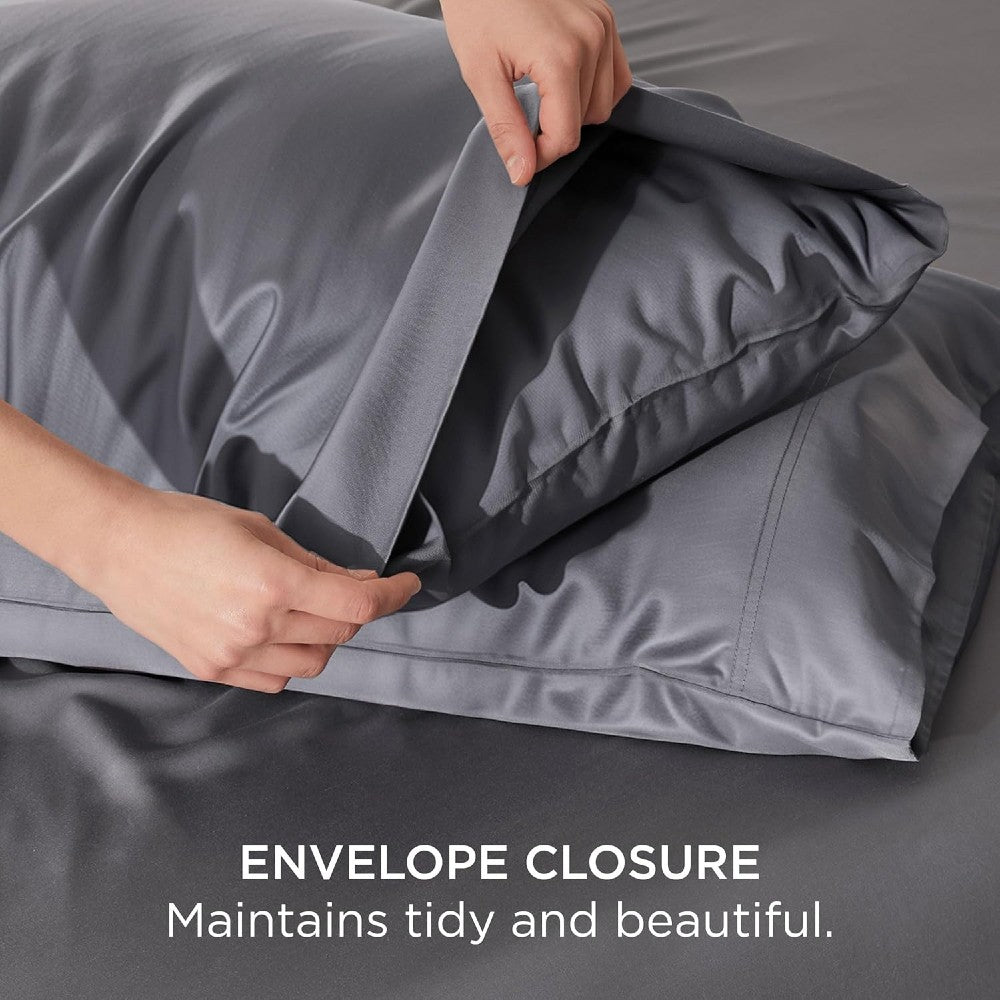 100% Bamboo Cooling Pillow Case Pillowcase Viscose Silky Pillow Covers with Envelope Closure - 2 Pack