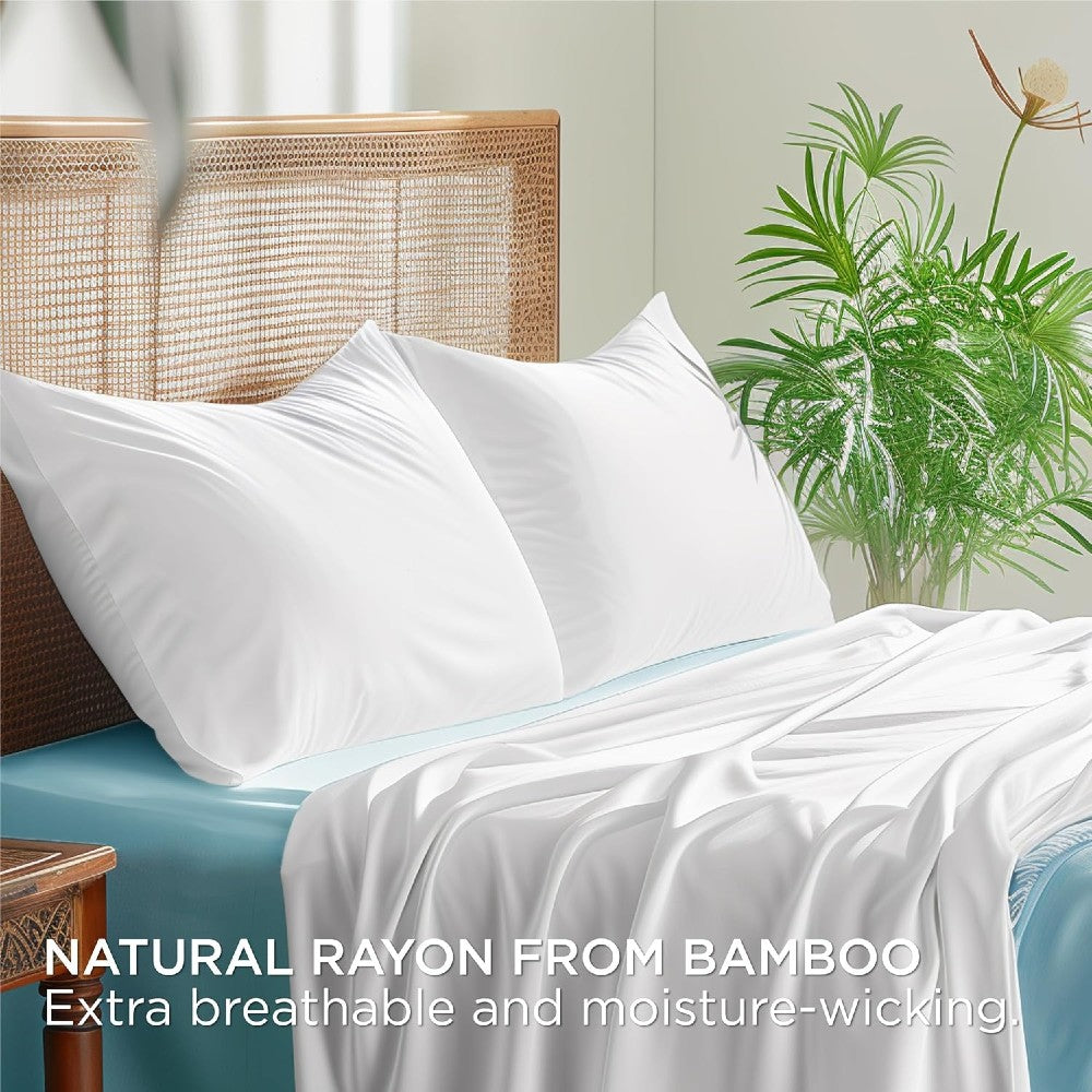100% Bamboo Cooling Pillow Case Pillowcase Viscose Silky Pillow Covers with Envelope Closure - 2 Pack