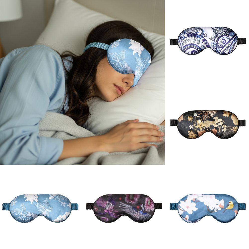 Printed Silk Eye Mask Pure Mulberry for Sleep and Travel Soft Gentle Stylish
