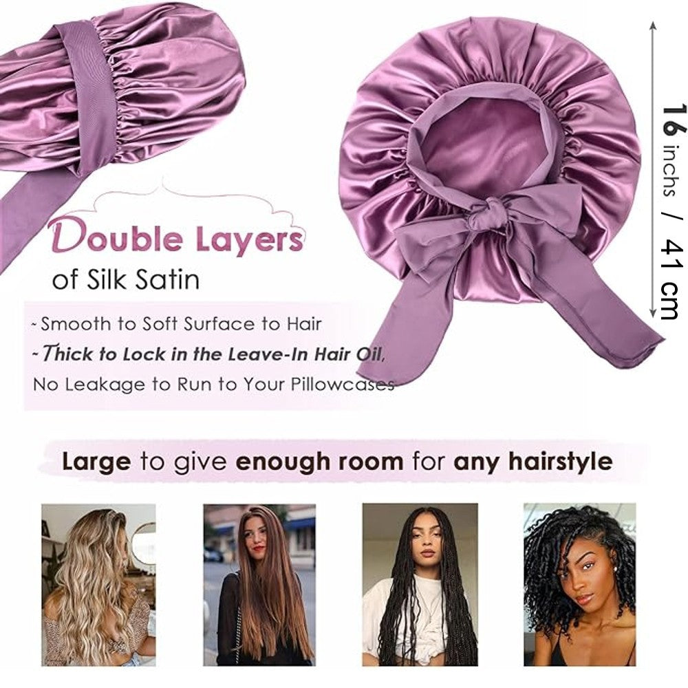 Hair Bonnet for Sleeping Women Satin Bonnet Night Sleep Cap Scarf Wrap for Curly Hair with Tie Band