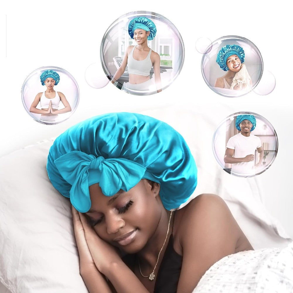 Hair Bonnet for Sleeping Women Satin Bonnet Night Sleep Cap Scarf Wrap for Curly Hair with Tie Band