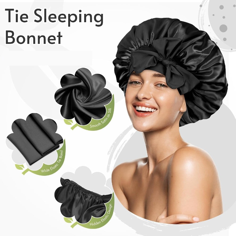 Hair Bonnet for Sleeping Women Satin Bonnet Night Sleep Cap Scarf Wrap for Curly Hair with Tie Band