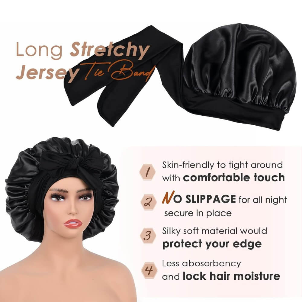 Hair Bonnet for Sleeping Women Satin Bonnet Night Sleep Cap Scarf Wrap for Curly Hair with Tie Band