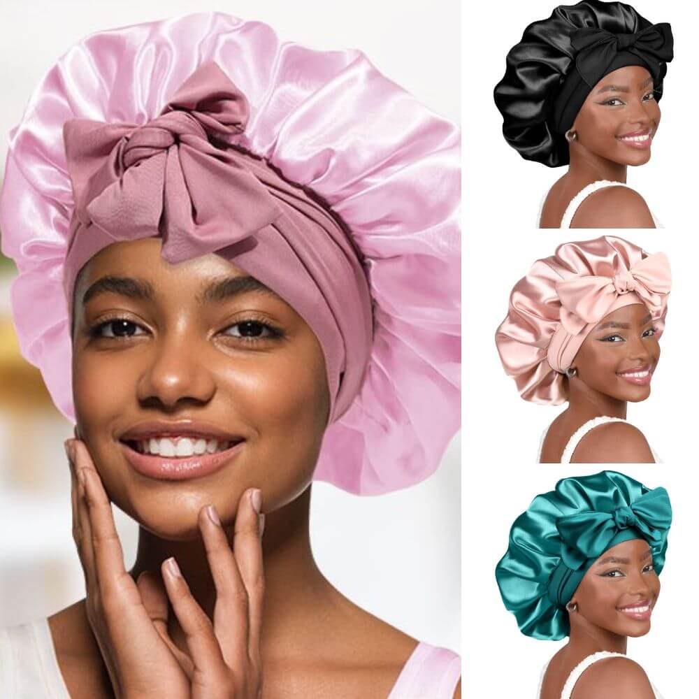 Hair Bonnet for Sleeping Women Satin Bonnet Night Sleep Cap Scarf Wrap for Curly Hair with Tie Band