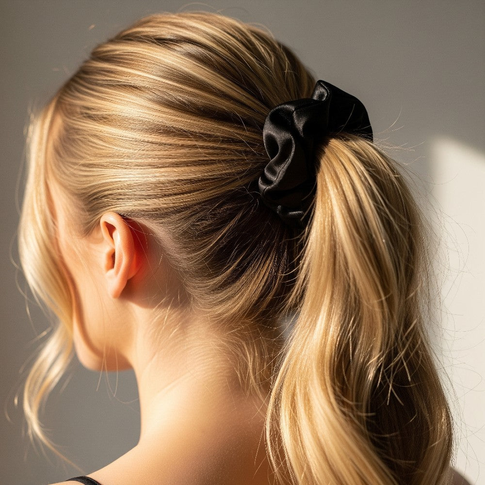 Silk Hair Scrunchies 100% Pure Mulberry Elastic Hair Band Ties Hair Care Ponytail Holder No Damage - 3 Pack