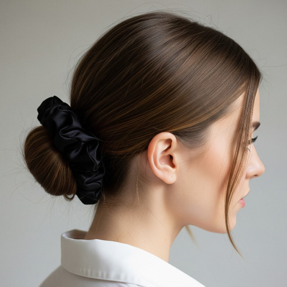 Silk Hair Scrunchies 100% Pure Mulberry Elastic Hair Band Ties Hair Care Ponytail Holder No Damage - 3 Pack