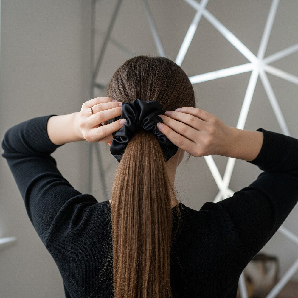 Silk Hair Scrunchies 100% Pure Mulberry Elastic Hair Band Ties Hair Care Ponytail Holder No Damage - 3 Pack