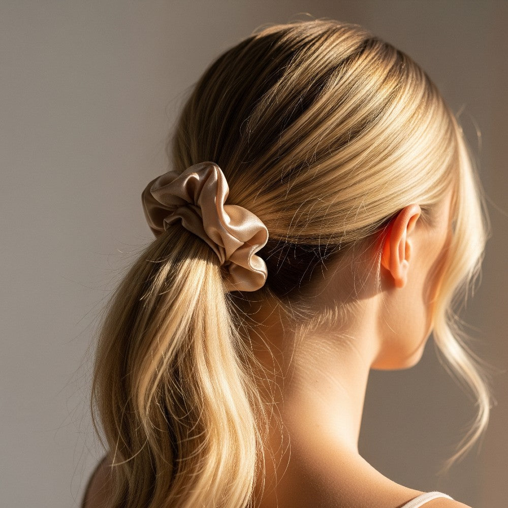 Silk Hair Scrunchies 100% Pure Mulberry Elastic Hair Band Ties Hair Care Ponytail Holder No Damage - 3 Pack