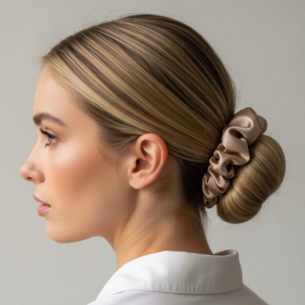 Silk Hair Scrunchies 100% Pure Mulberry Elastic Hair Band Ties Hair Care Ponytail Holder No Damage - 3 Pack