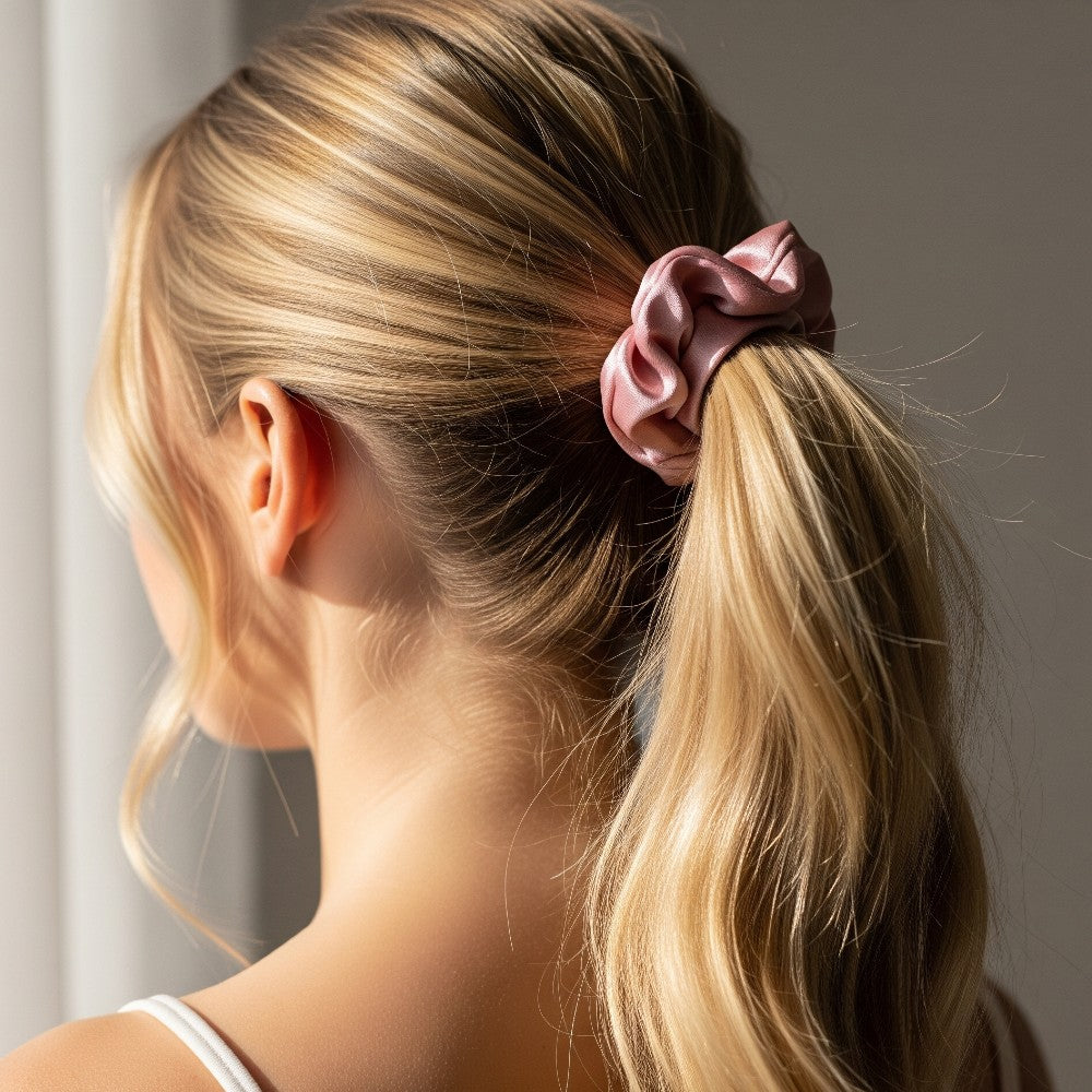 Silk Hair Scrunchies 100% Pure Mulberry Elastic Hair Band Ties Hair Care Ponytail Holder No Damage - 3 Pack