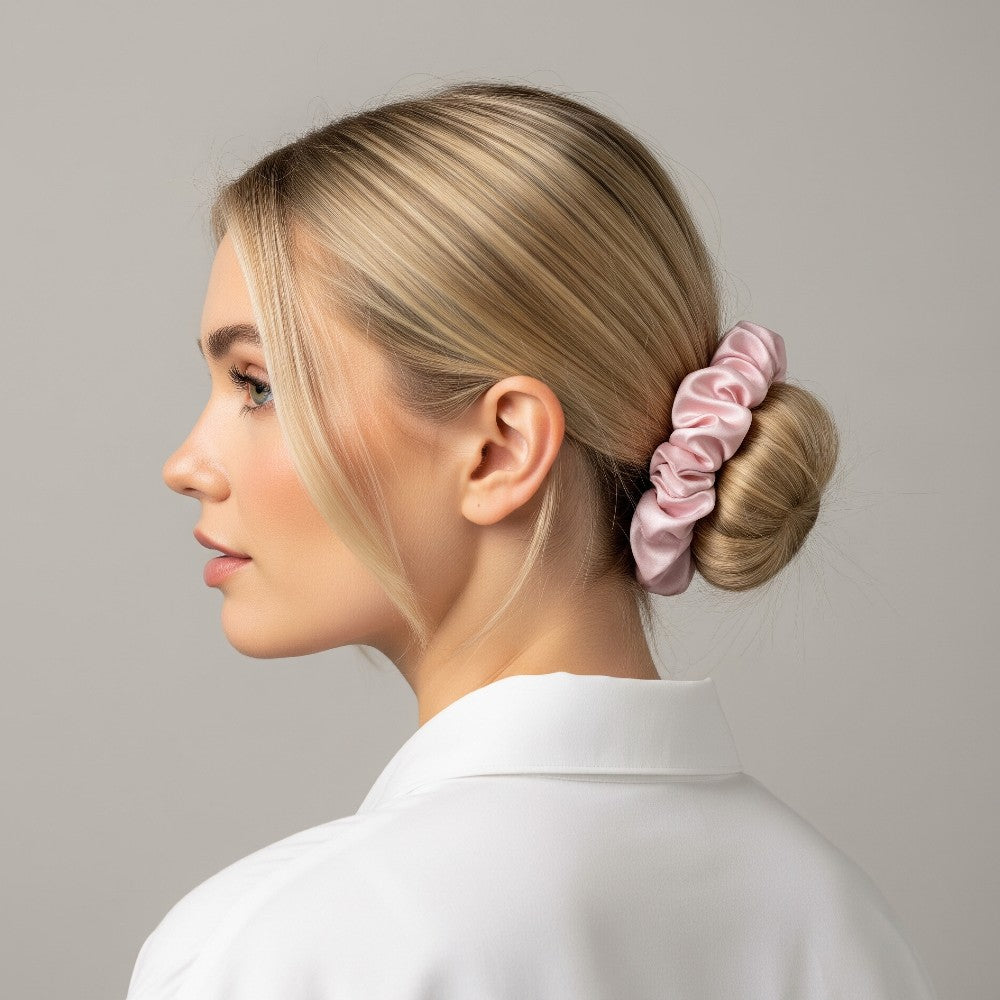 Silk Hair Scrunchies 100% Pure Mulberry Elastic Hair Band Ties Hair Care Ponytail Holder No Damage - 3 Pack