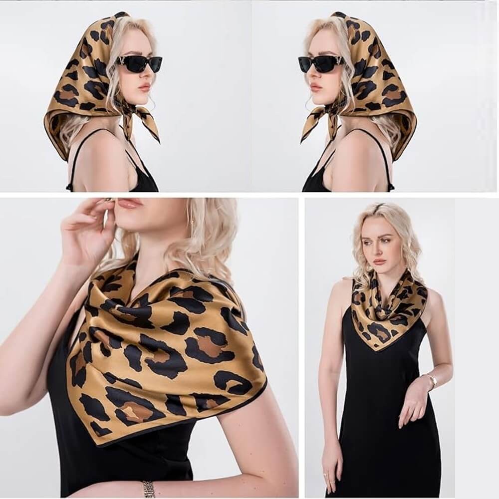 Floral 100% Silk Bandana Head Scarf for Women Vintage Silk Wrap Neck Large Square