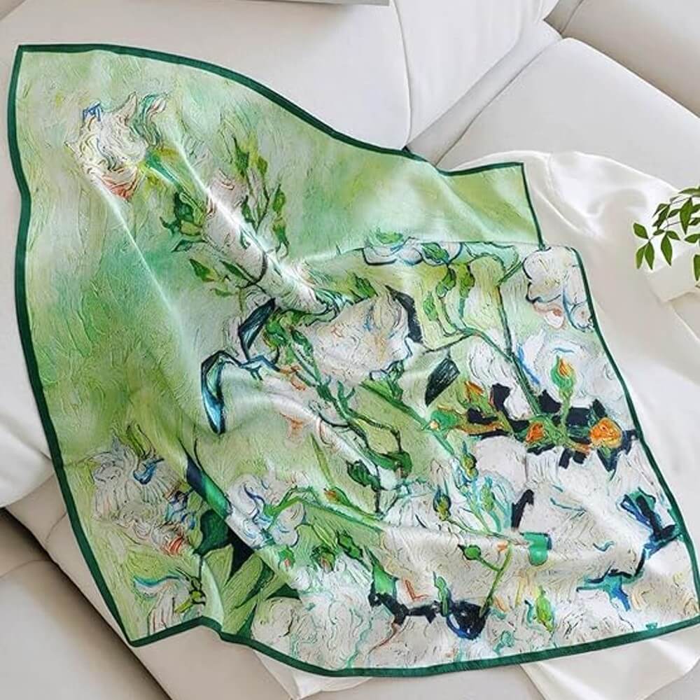 Floral 100% Silk Bandana Head Scarf for Women Vintage Silk Wrap Neck Large Square