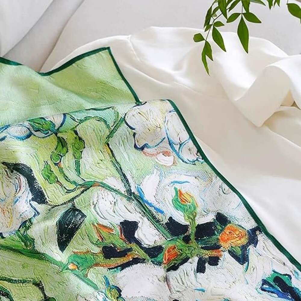 Floral 100% Silk Bandana Head Scarf for Women Vintage Silk Wrap Neck Large Square