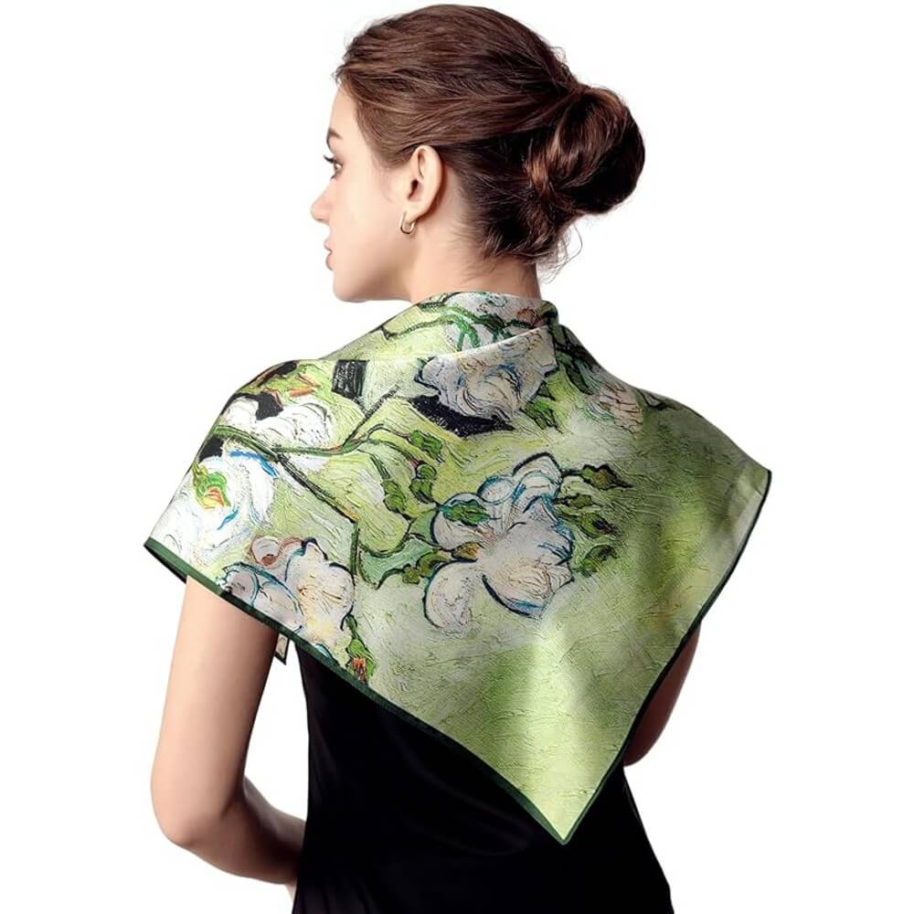 Floral 100% Silk Bandana Head Scarf for Women Vintage Silk Wrap Neck Large Square