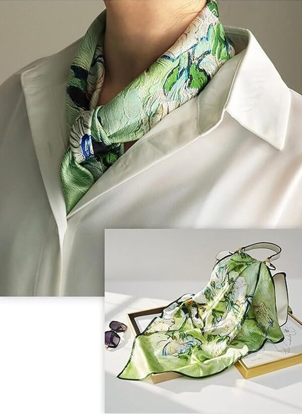Floral 100% Silk Bandana Head Scarf for Women Vintage Silk Wrap Neck Large Square