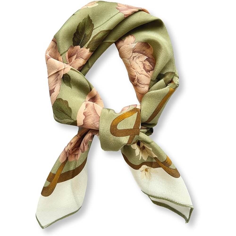 Floral 100% Silk Bandana Head Scarf for Women Vintage Silk Wrap Neck Large Square