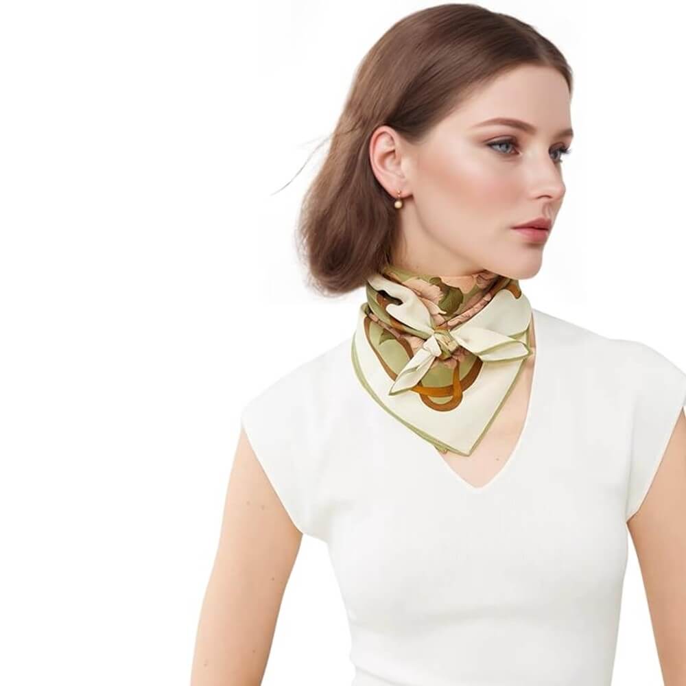 Floral 100% Silk Bandana Head Scarf for Women Vintage Silk Wrap Neck Large Square