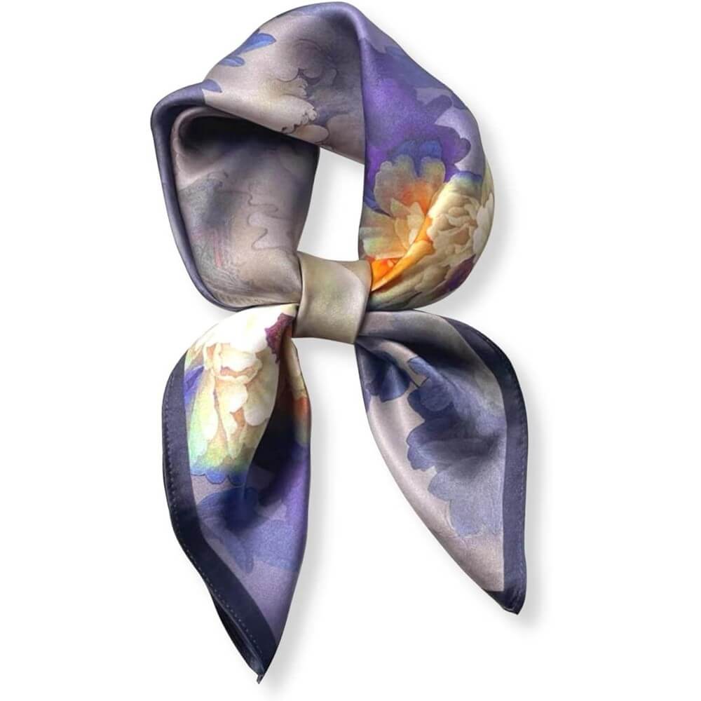 Floral 100% Silk Bandana Head Scarf for Women Vintage Silk Wrap Neck Large Square