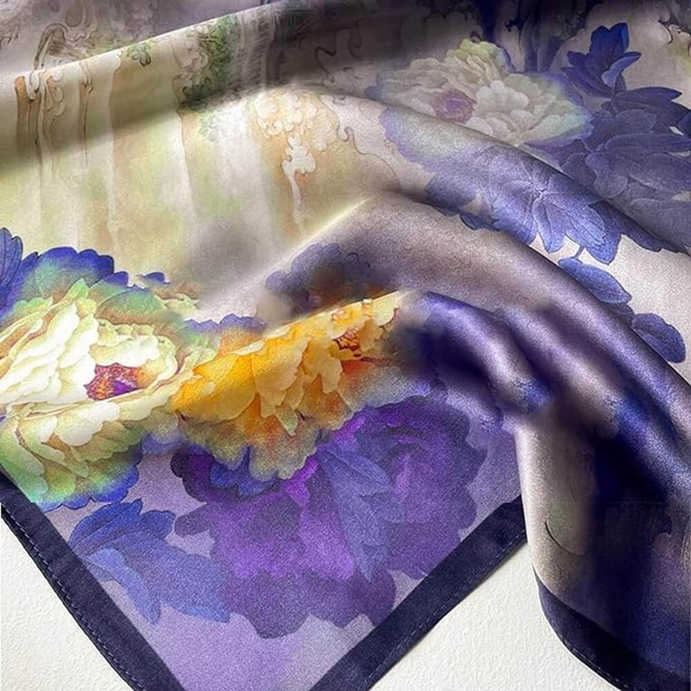 Floral 100% Silk Bandana Head Scarf for Women Vintage Silk Wrap Neck Large Square