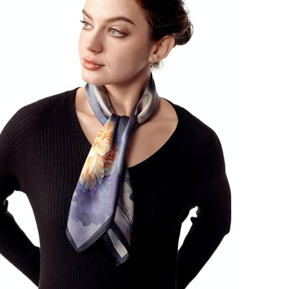 Floral 100% Silk Bandana Head Scarf for Women Vintage Silk Wrap Neck Large Square
