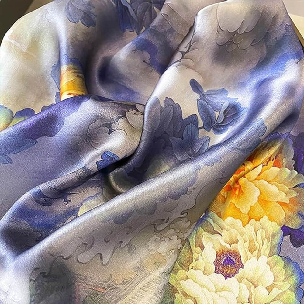 Floral 100% Silk Bandana Head Scarf for Women Vintage Silk Wrap Neck Large Square