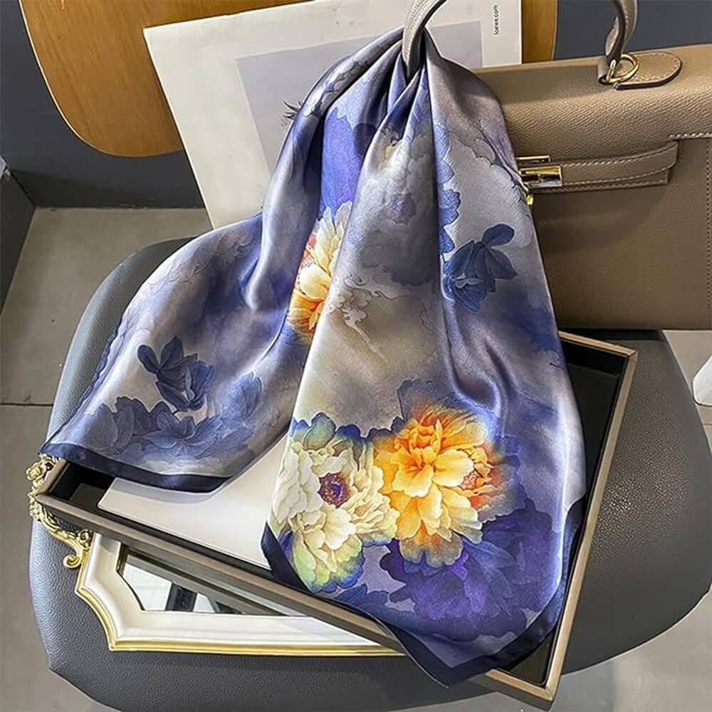 Floral 100% Silk Bandana Head Scarf for Women Vintage Silk Wrap Neck Large Square