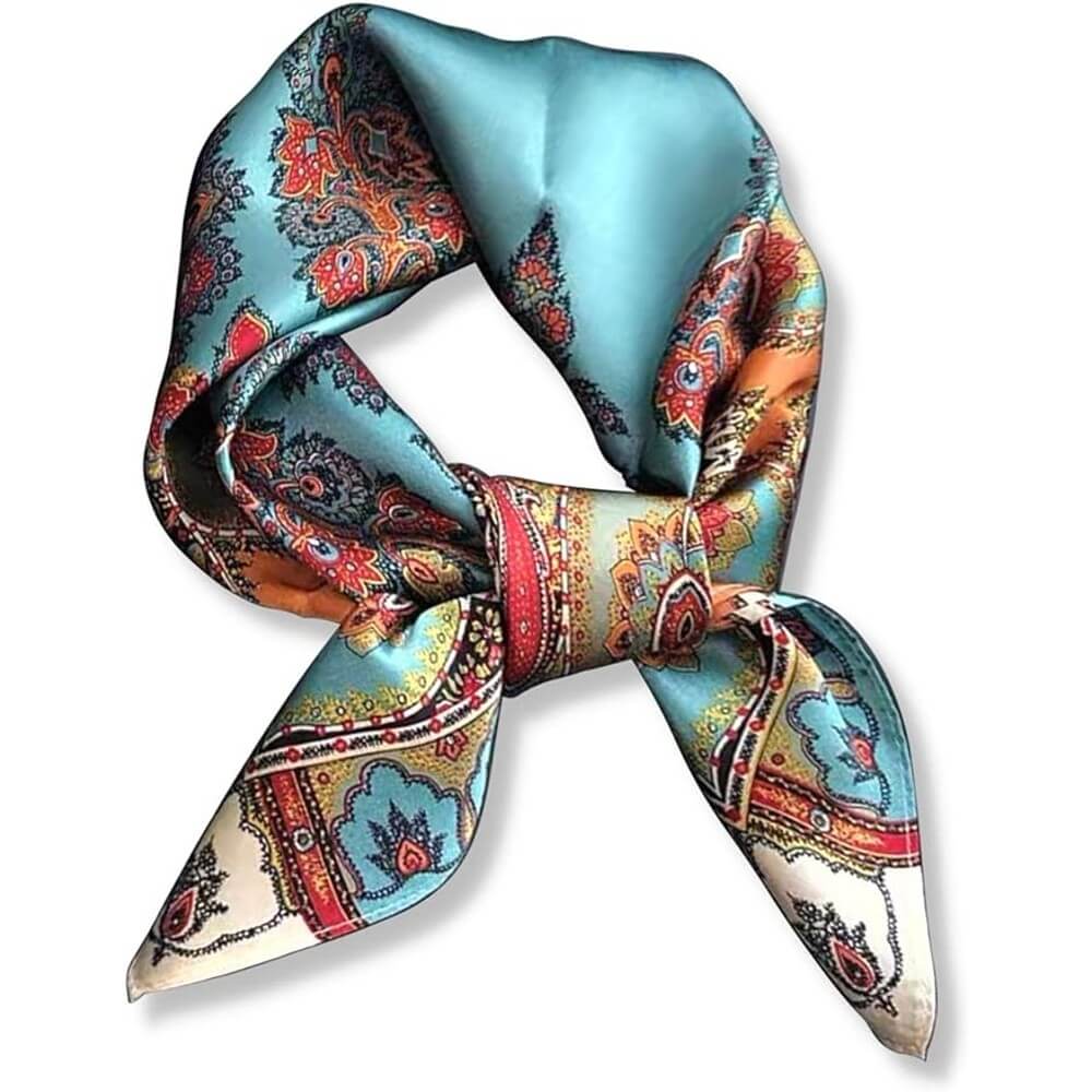 Floral 100% Silk Bandana Head Scarf for Women Vintage Silk Wrap Neck Large Square