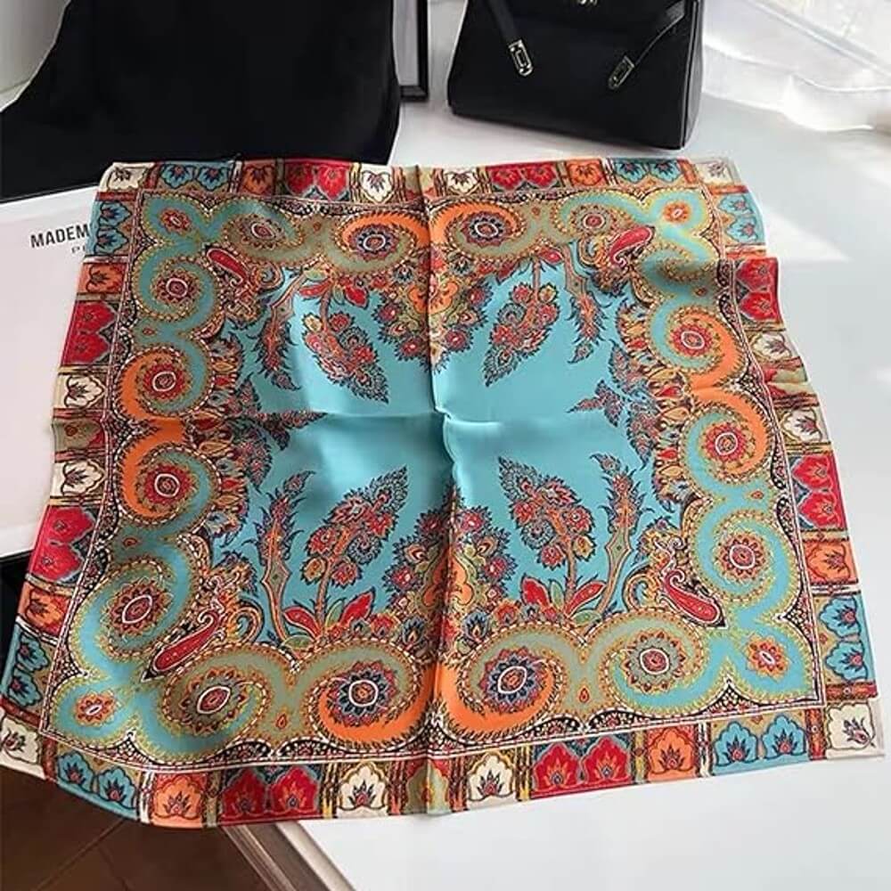 Floral 100% Silk Bandana Head Scarf for Women Vintage Silk Wrap Neck Large Square